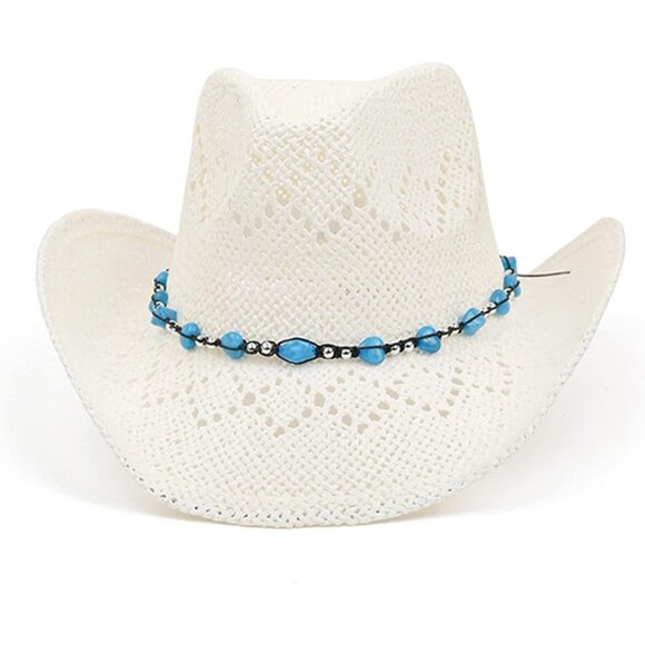 BEADED Hearts Trim, Shapeable Cowboy Hat-White Blue main image 6